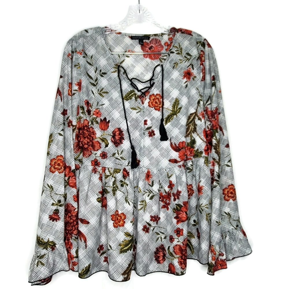 Signature Studio Womens Blouse Floral Large New
